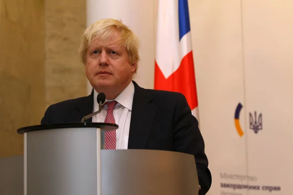 P.Klimkin, B.Johnson and W.Waszczykowski press conference in Kyiv — Stock Photo, Image