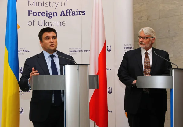 P.Klimkin, B.Johnson e W.Waszczykowski conferenza stampa a Kiev — Foto Stock