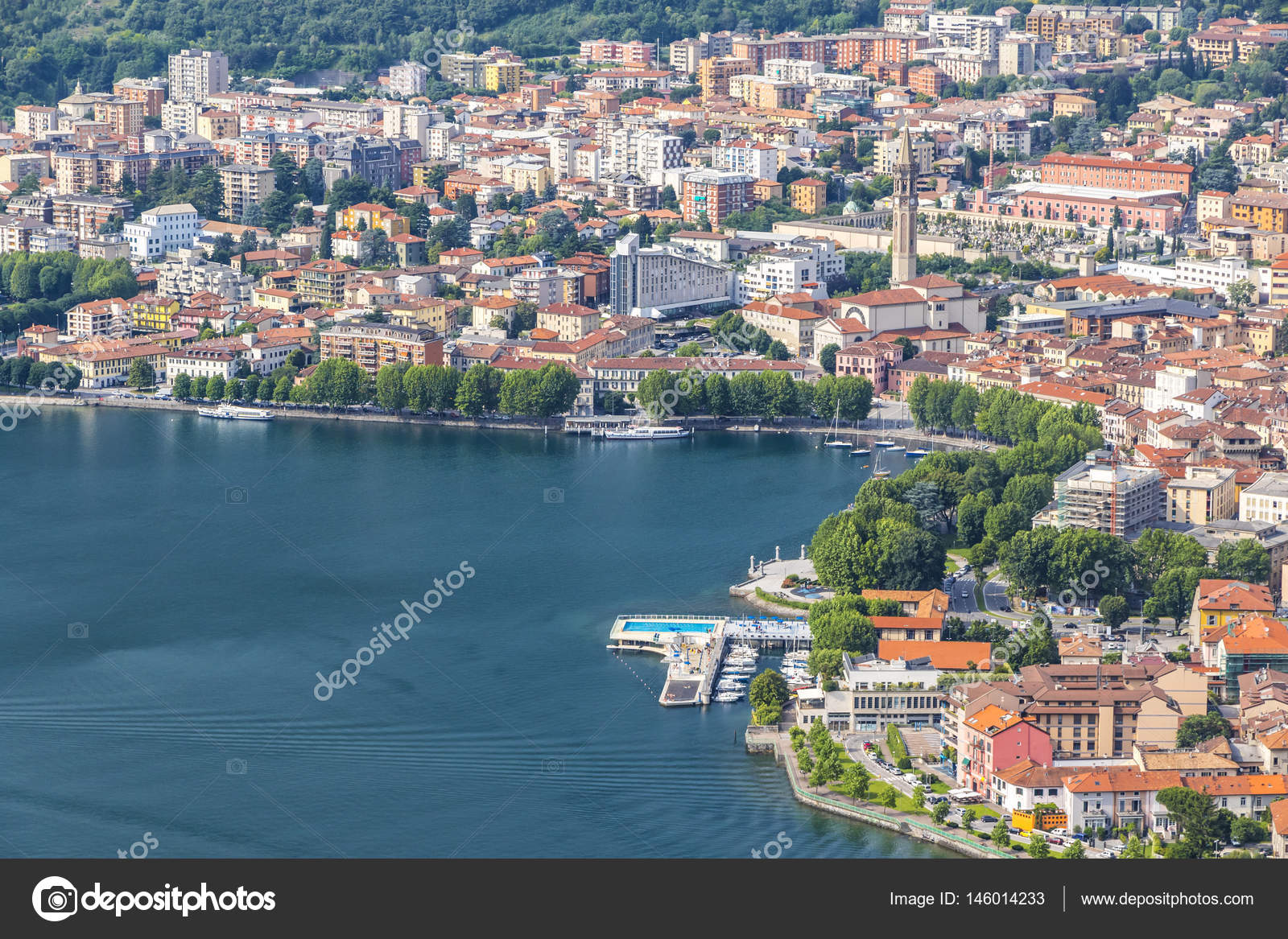 Aerial view of Lecco city and Lake Como, Italy Stock Photo by ...