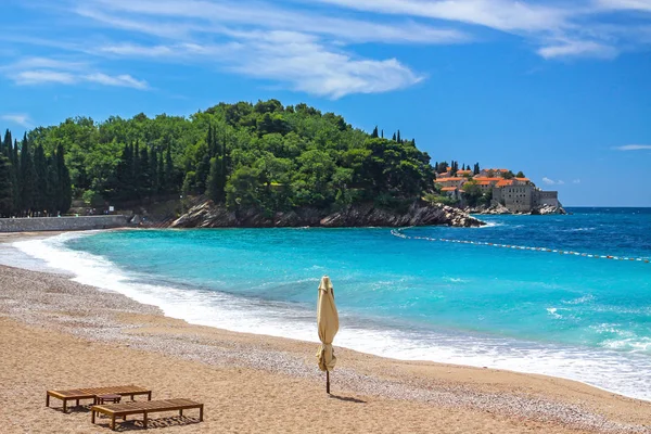 Milocer beach (Milocer plaza), Sveti Stefan, Karadağ — Stok fotoğraf