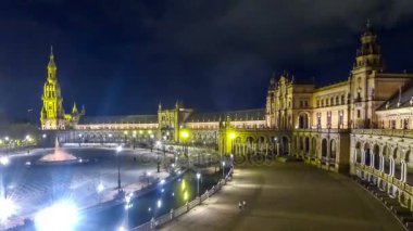 Gece Panorama, Plaza de Espana Sevilla, İspanya