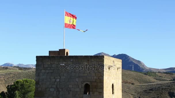 被撕裂的西班牙国旗在风中飘扬 — 图库视频影像