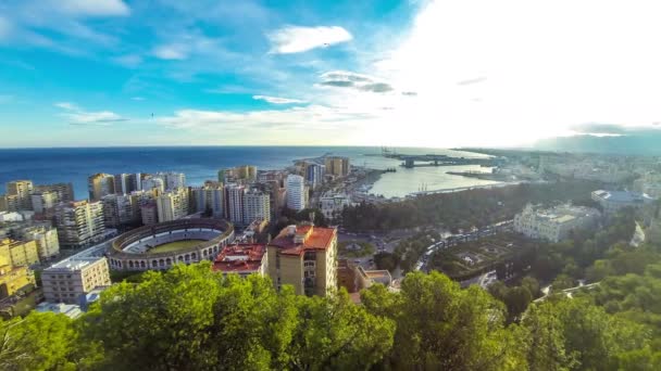 Vista aérea panorâmica da cidade de Málaga, Andaluzia, Espanha — Vídeo de Stock