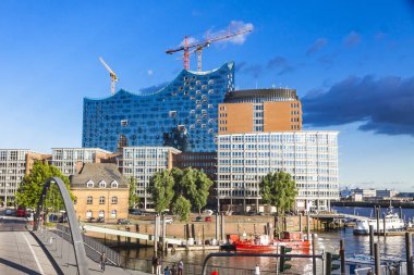 Speicherstadt district with Elbphilharmonie building in Hamburg