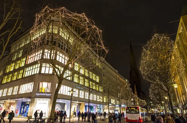 Hamburg Niemcy Grudnia 2018 Widok Nocny Monckebergstrasse Zwany Również Jedną — Zdjęcie stockowe