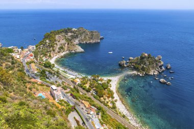 Isola Bella Adası ve plaj Taormina, Sicilya, İtalya