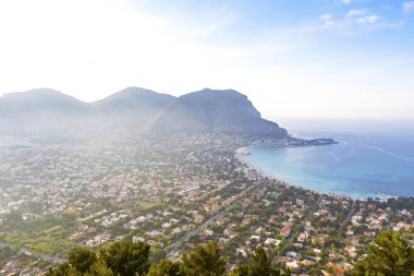 Hava panoramik Mondello Beach, Palermo, Sicilya, İtalya