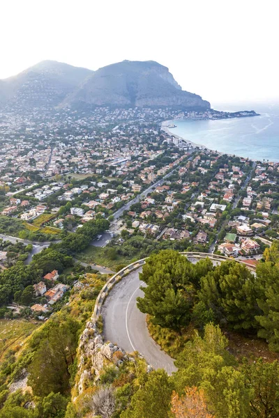 Hava panoramik Mondello Beach, Palermo, Sicilya, İtalya