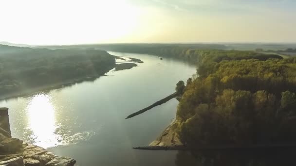 Confluence of Danube and Morava rivers near Bratislava, Slovakia — Stock Video