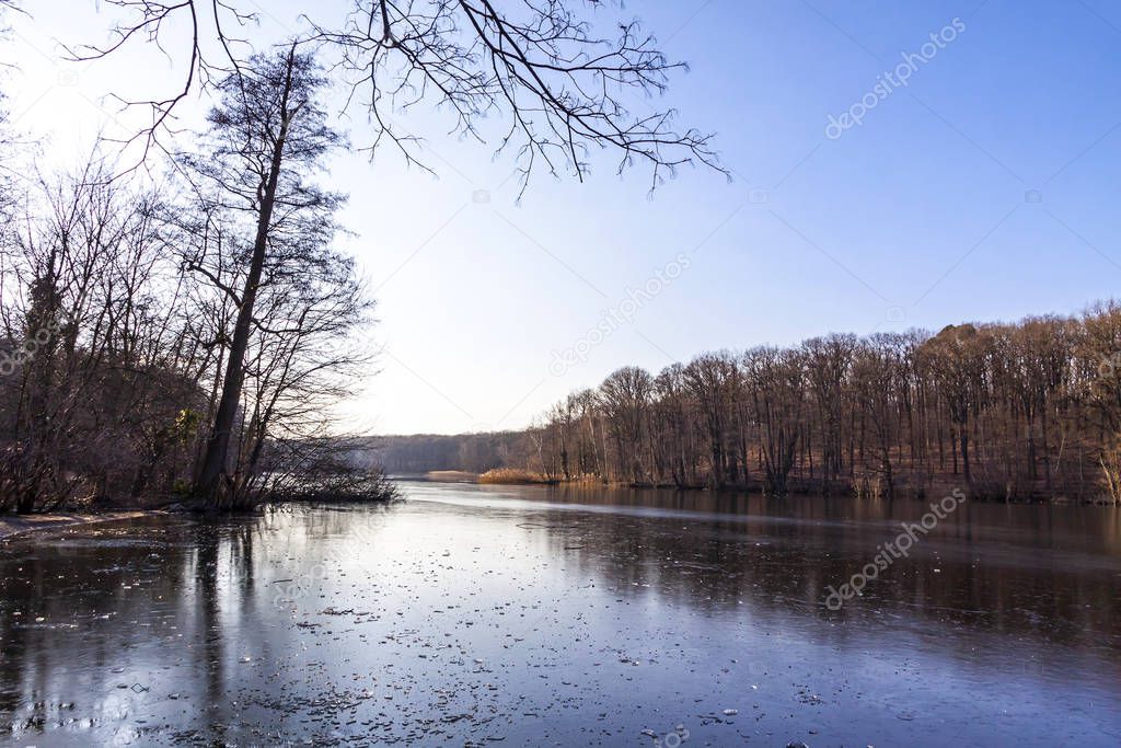 Winter view of Schlachtensee lake in Berlin, Germany
