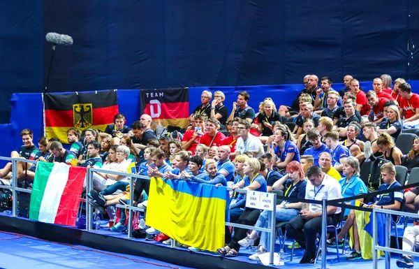 ウクライナのキエフ 8月6 2019 ダイビングサポーターは ウクライナのキエフで開催された2019ヨーロッパダイビング選手権中のトライブへの支援を示しています — ストック写真