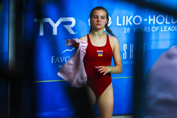 Kyiv Ukraine August 2019 Sofiia Lyskun Ukraine Reacts Her Dive — Stockfoto