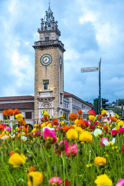 Бергамо Италия Апреля 2019 Года Башня Кадути Расположенная Площади Витторио — стоковое фото