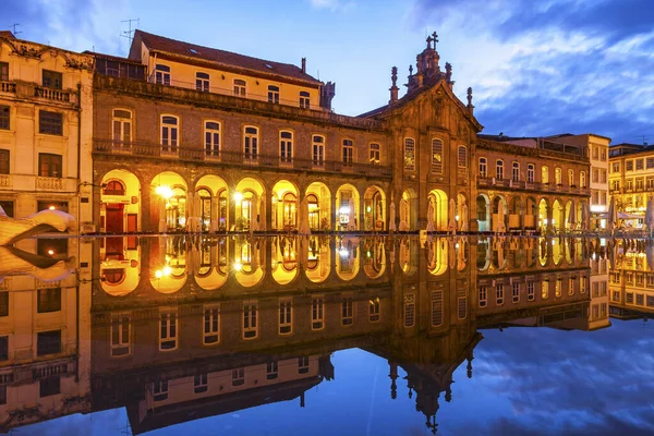 Vista Notturna Piazza Della Repubblica Praca Republica Nella Città Braga — Foto Stock