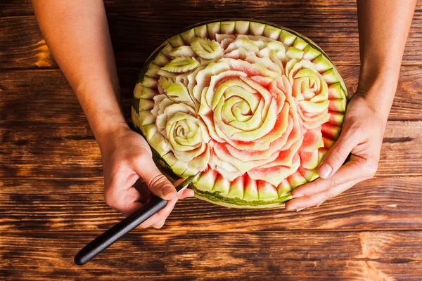 Carved watermelon fruit — Stock Photo, Image