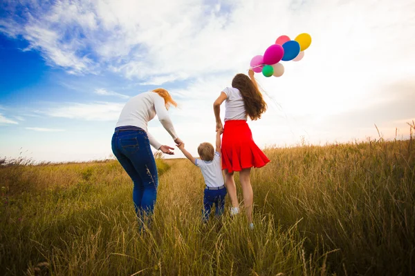 Family walking on the field — Stock Photo, Image