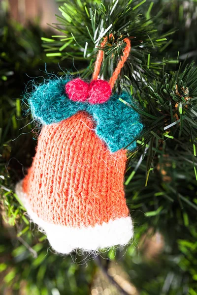 Knitted toy on Christmas tree — Stock Photo, Image