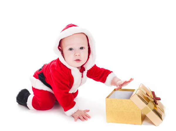 Niño Santa con caja —  Fotos de Stock