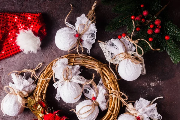 Retro textil karácsonyi baubles — Stock Fotó