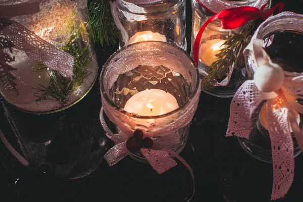 DIY glas kandelaars kerst — Stockfoto