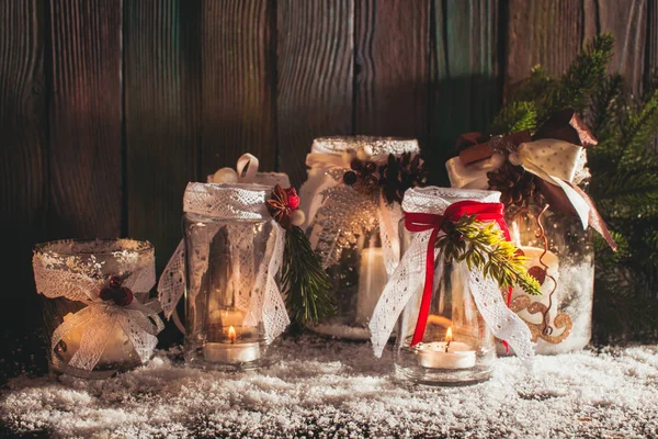 DIY glas kandelaars kerst — Stockfoto