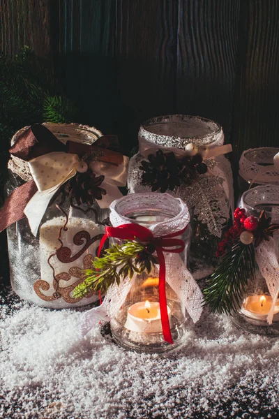 DIY glass candlesticks Christmas — Stock Photo, Image