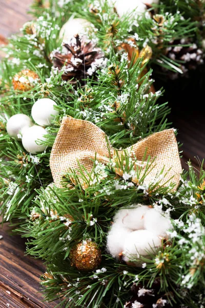 Burlap rustic Christmas wreath — Stock Photo, Image
