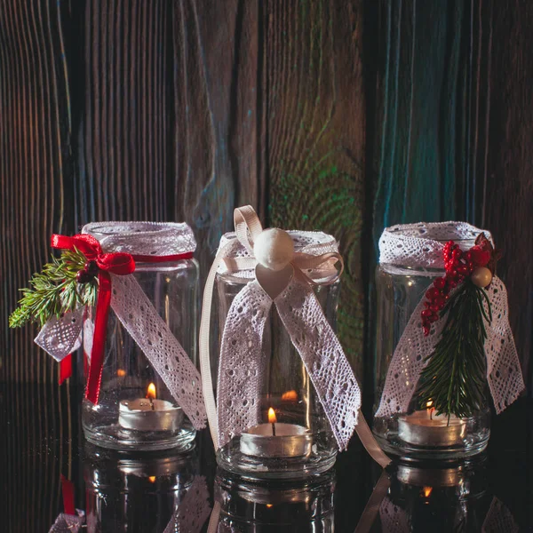 Christmas glass candlesticks Royalty Free Stock Images