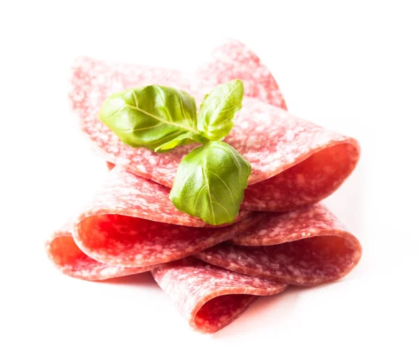 Fette di salame isolate — Foto Stock