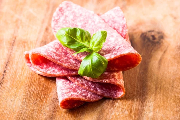 Makro plasterków salami — Zdjęcie stockowe