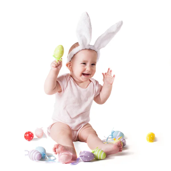 Baby girl in a rabbit hat — Stock Photo, Image