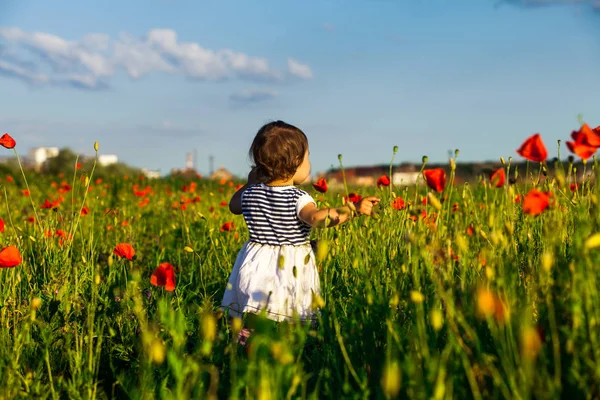 Mädchen in Mohn — Stockfoto