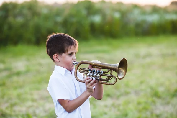 Lille dreng med musikinstrument - Stock-foto
