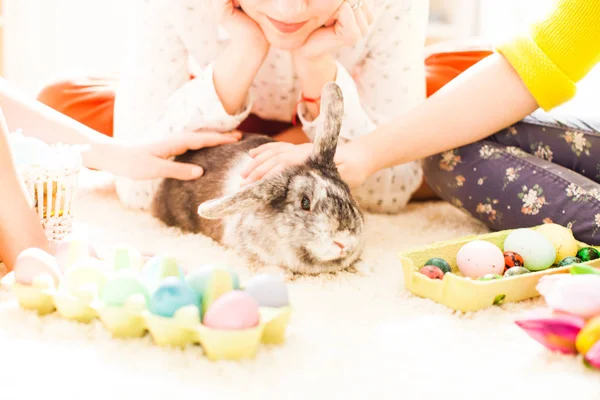 Dziewczyny gra z królików — Zdjęcie stockowe