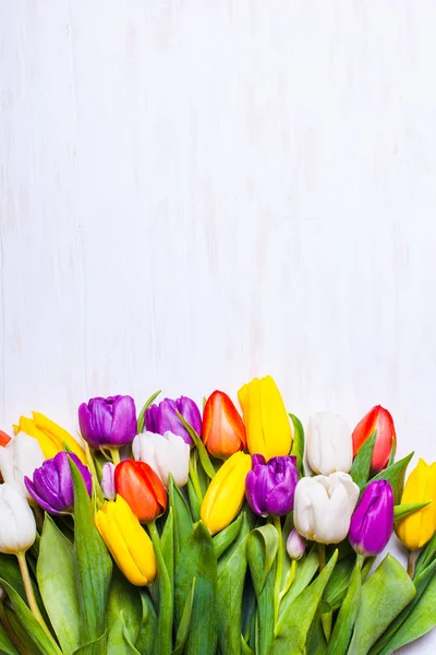 Color tulips on the board — Stock Photo, Image