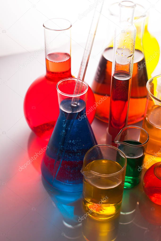 Laboratory glass with liquids