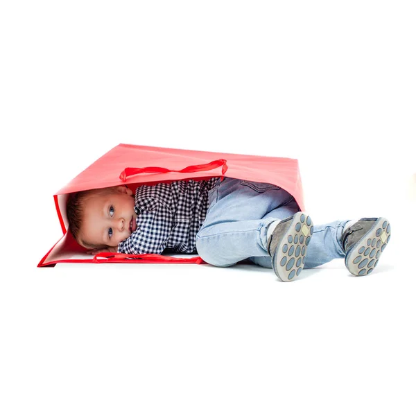 The boy inside packet — Stock Photo, Image
