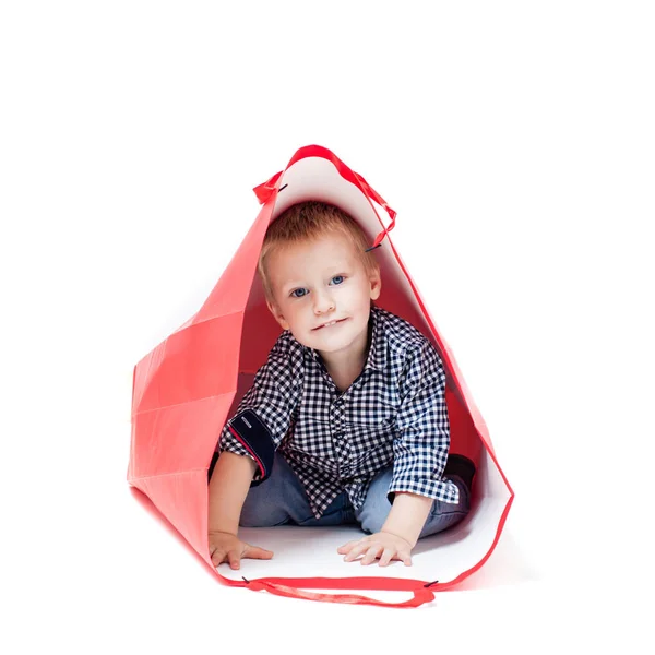 The boy inside packet — Stock Photo, Image