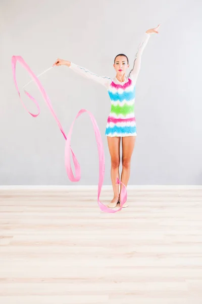 Gymnast with ribbon — Stock Photo, Image