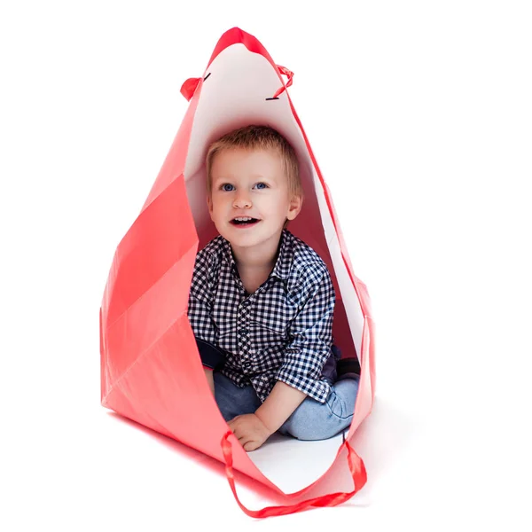 The boy inside packet — Stock Photo, Image
