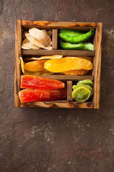 Dried fruits, sweets in a box. Healthy eating concept — 스톡 사진