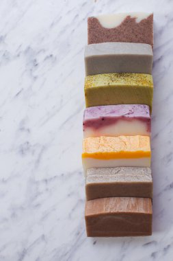 Set of handmade soap slices in a row