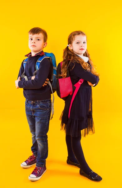 Happy kids, boy and girl, ready back to school — Stock fotografie