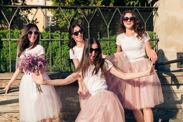 Excited happy girls having fun together at hen party. — Stock Photo, Image