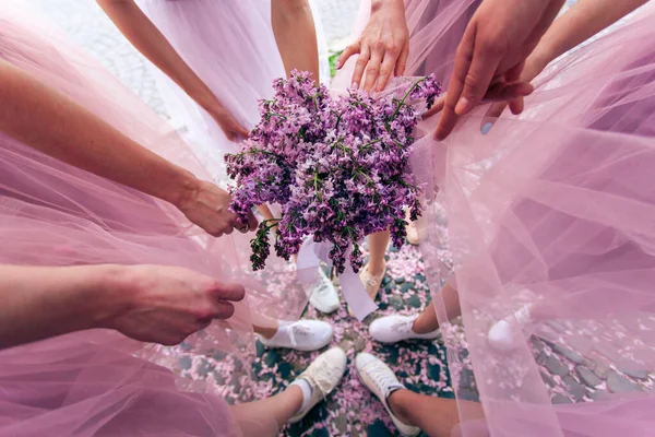 Bridesmaids are having fun at hen parties — Stock Photo, Image