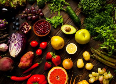 Set of healthy organic vegetables and fruits