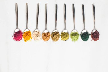 Copy space and toop view various dietary supplements