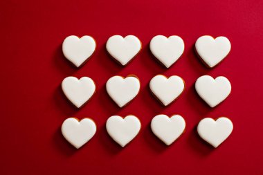 White hearts on red background. Valentines day concept