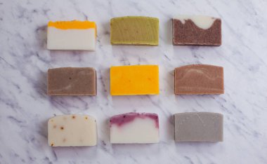 Flat lay bars of organic handmade soap