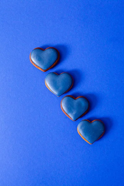 Flat lay handmade cookies with blue icing — Stok fotoğraf